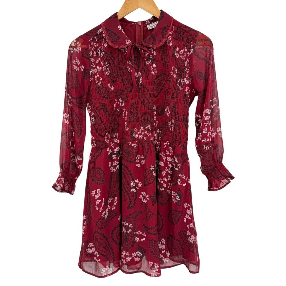 Abercrombie & Fitch Size Small Smocked Mini Dress Peter Pan Collar Dark Academia - Picture 2 of 8